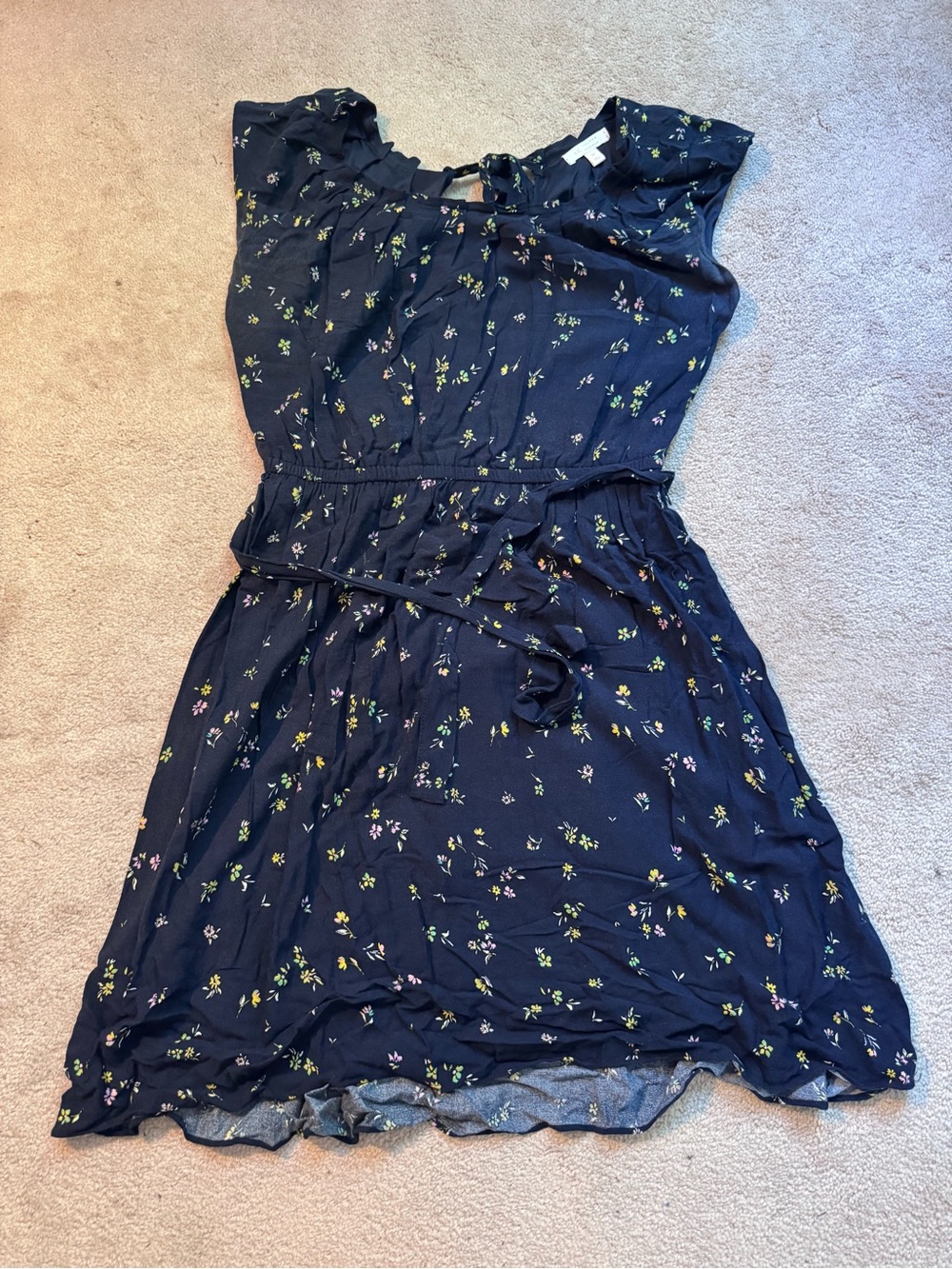 LC Lauren Conrad Navy Mini Floral Belted Midi Dress